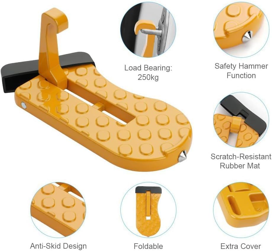 Swpato Car Door Step with Glass Breaker Safety Hammer & Roof Rack Access,Foldable Roof Rack Door Step - Fits Most Car, SUV and Truck, Max Load 400 Lbs(Black) image number 5