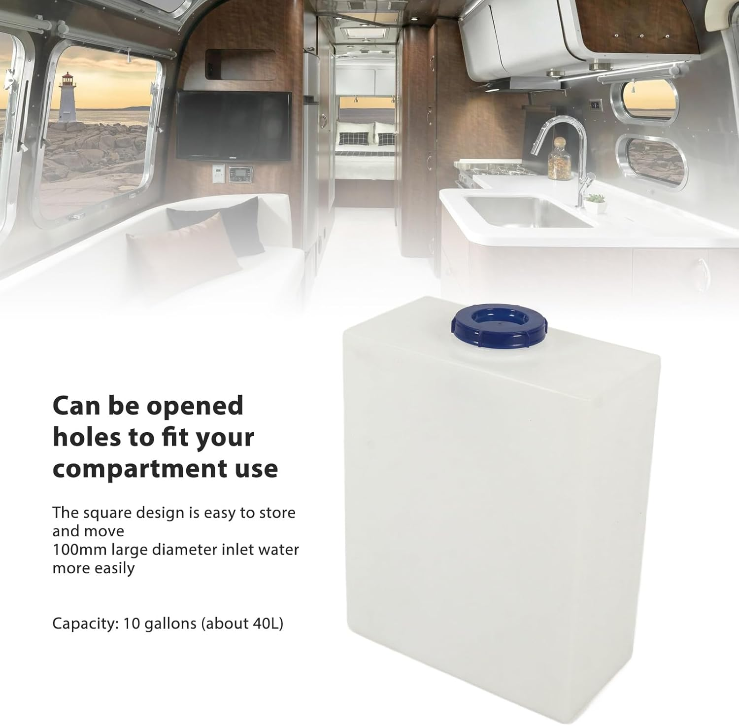 RV Water Tank, RV Fresh Water Tank 10 Gallon for Drinking and Potable Water, 19.7X15.7X7.9In Heat Cold Resistant Food Grade LLDPE Water Storage Tank for Trailers Boats Yachts image number 5