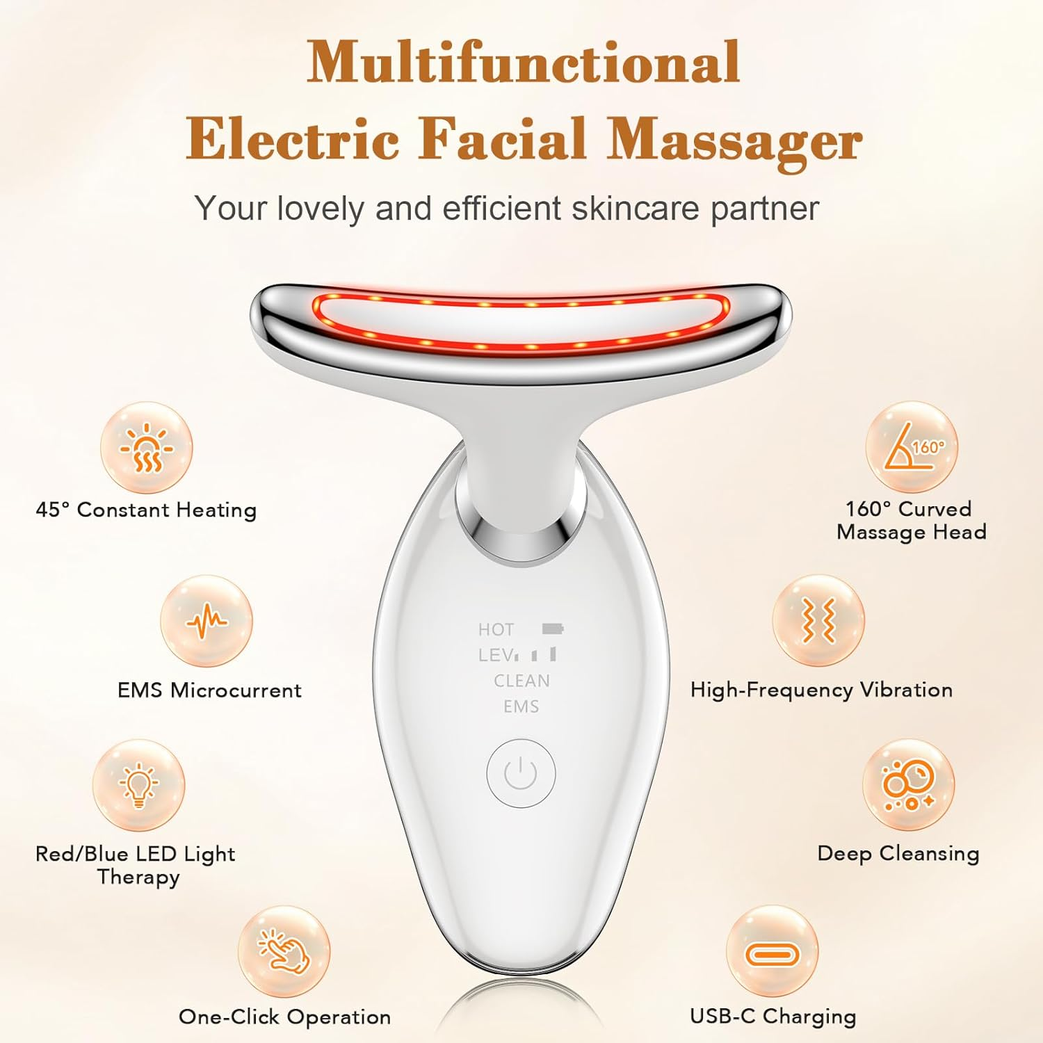 DOCOCO Face and Neck Massager, 45&deg;C Thermal Red Light Therapy for Face, Portable Facial Massager for Skin Tightening, Face Lift, Face Sculpting Tool - White image number 6