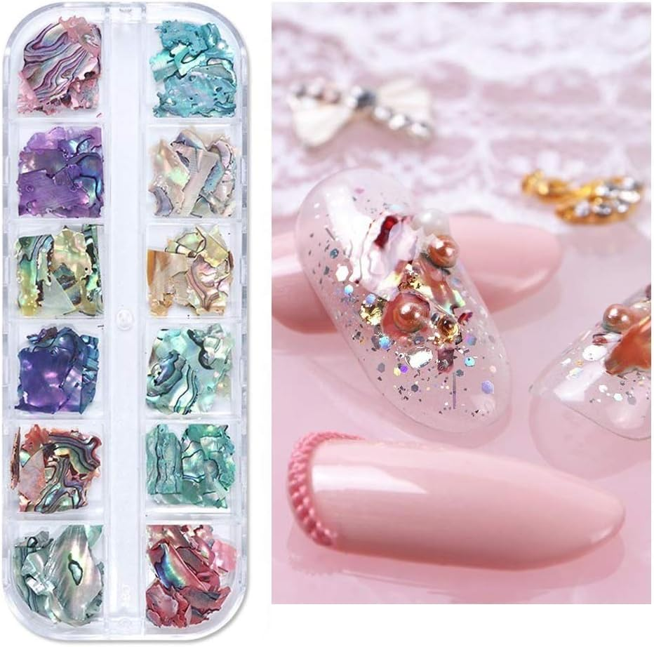 HANGQINGHENG 1 Box Abalone Shell Irregular Fragment Texture Natural Sea Shell UV Gel Flakes Slider Nail Decorations (Color : BY) image number 1