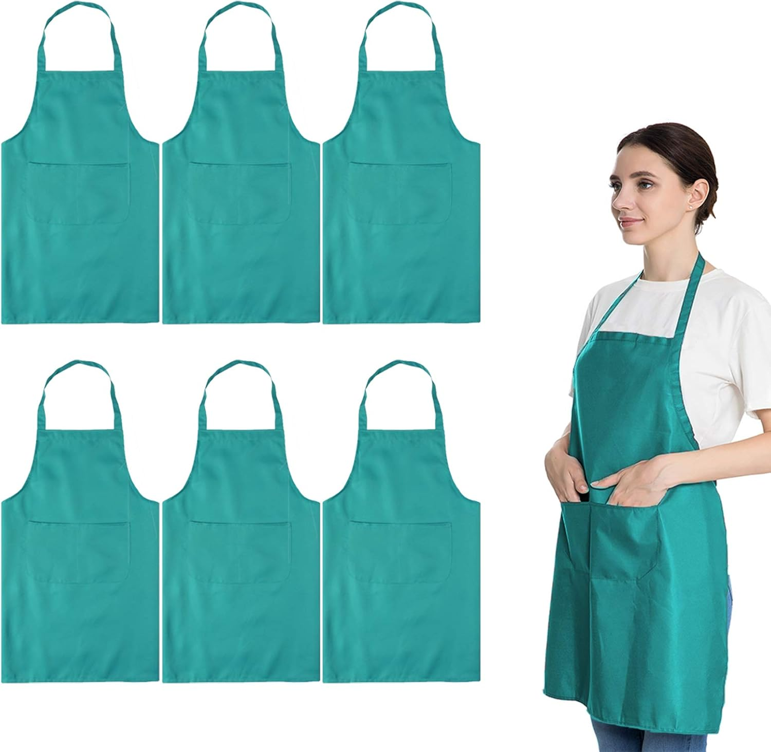 LOYHUANG Total 6PCS Bib Apron Adult with 2 Pockets for Women Men Chef Cooking Kitchen