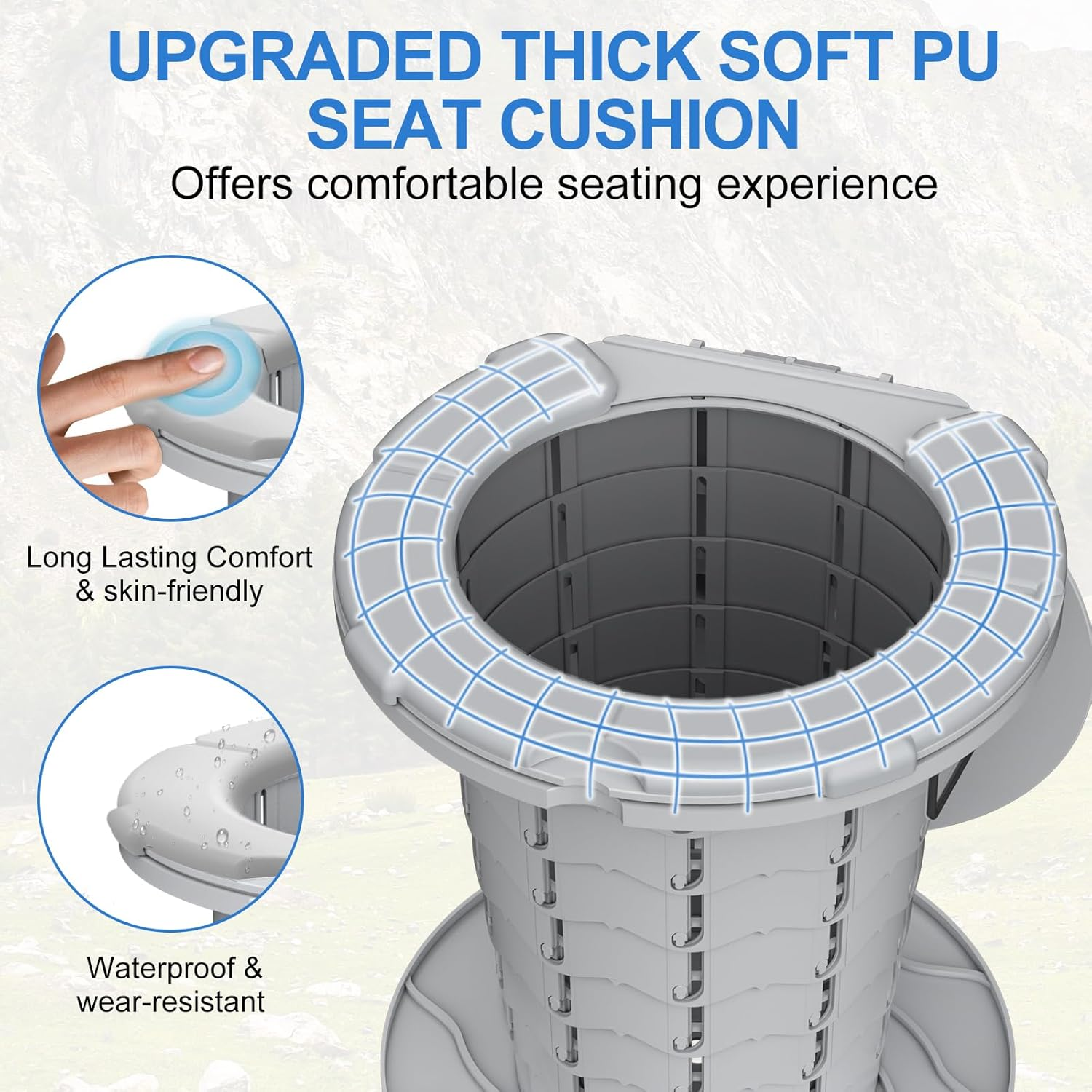 BLIKA Upgraded Portable Toilet with Cushioned Seat, 300LBS Weight Capacity Retractable Toilet, Adjustable Height & Paper Holder, Compact Folding Design for Camping, Car, RV, Outdoor Travel (Gray) image number 1