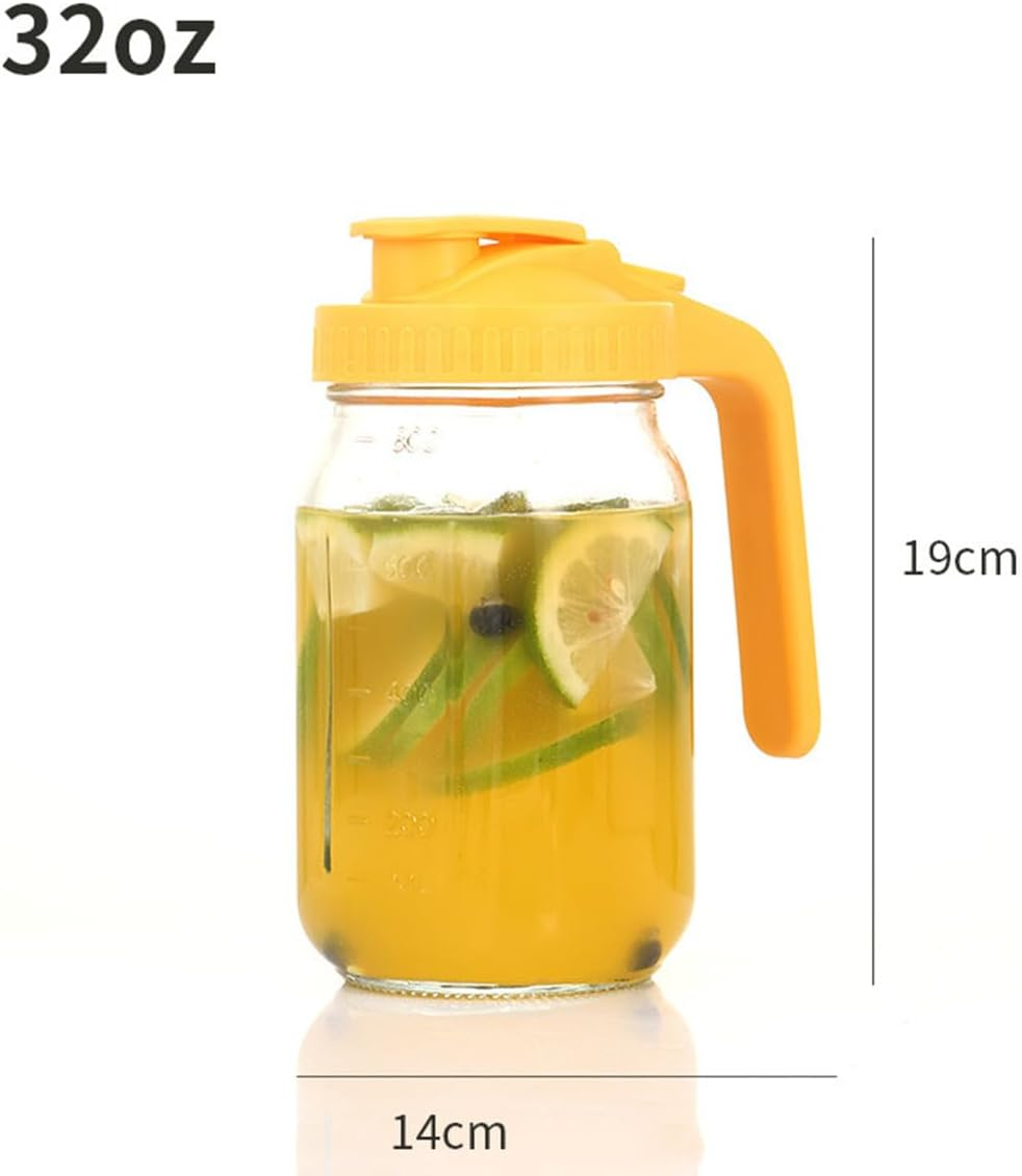 64 Oz/32 Oz Glass Water Bottle with Lid and Spout, Wide Mouth Mason Jar Water Bottle for Iced Tea, Juice, Cold Brew Coffee (Yellow, 32Oz) image number 7