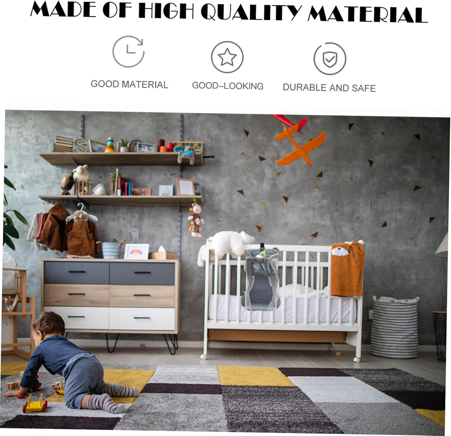 Hanging Diaper Organizer Bag for Nappy Storage Crib Pouch Grey Snowflake Material Easy Attachment to Bed for Quick Access to Essentials image number 5