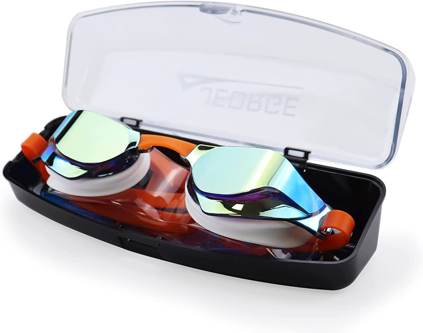 Jeorge Swimming Goggles, Competition Wide Vision Mirror Coating Lens Anti-Fog UV Protect Goggles (Orange) image number 3