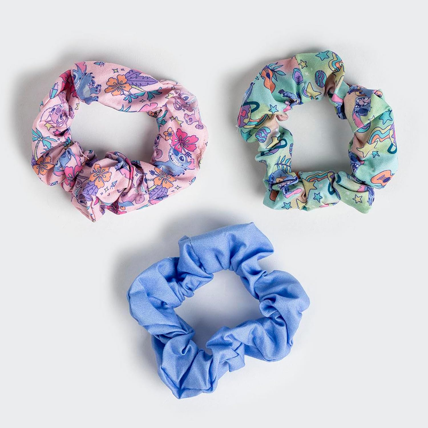 Disney Stitch Hair Scrunchies for Girls and Women, Non-Slip and Soft Ponytail Holder - 3 Scrunchies Set (2 Printed, 1 Solid Colour) image number 3