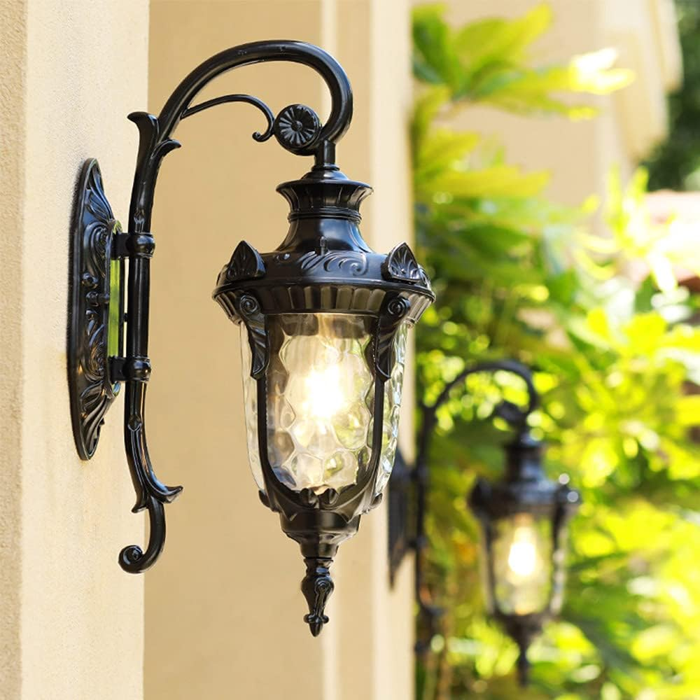 Retro Wall Lamp-Antique Outdoor Wall Light E27 Garden Lamp Retro Antique Wall Lamp with Glass Lamp Cover Outdoor Lamp Waterproof Door Balcony Villa Outdoor Lamp-Antique Color (D)