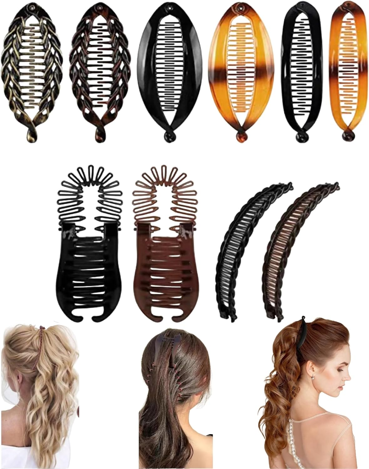AYNKH 10 PCS Banana Hair Clip Set for Coarse and Fine Hairs, Double Comb Long, Ponytail Style, Metal Hair Clips, Fishtail Hairs Accessories, Women'S and Girls Hairiness Combs image number 5