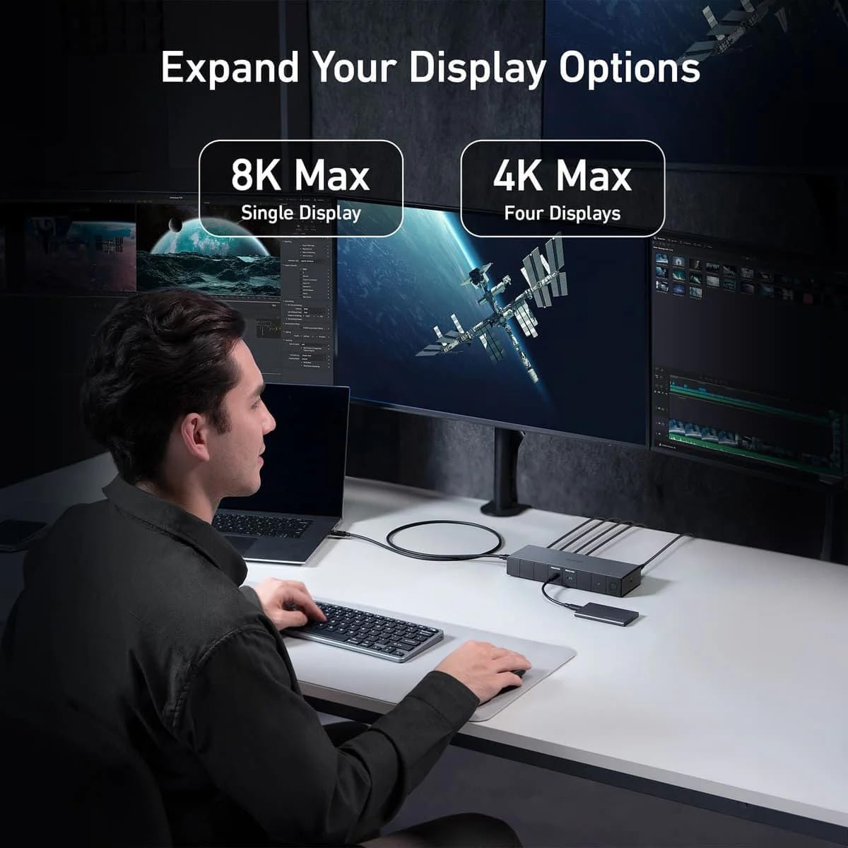 Anker 778 Thunderbolt Docking Station (12-In-1, Thunderbolt 4), 40 Gbps with Max 100W Charging for Laptop, Single 8K, Quad 4K Display, Ethernet, 6 USB Ports for Dell, HP Laptops and More(Gray) image number 5