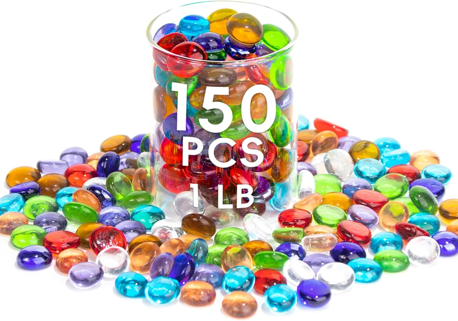 1 LB Mix Color Glass Beads, Mini Flat Glass Marbles for Vase Fillers, Floral Bottom Mancala Gems Pebbles Fish Tank Rocks for Table Scatter Aquarium,Home Decorative Art Craft Supplies(0.5"~0.7")~450G image number 1