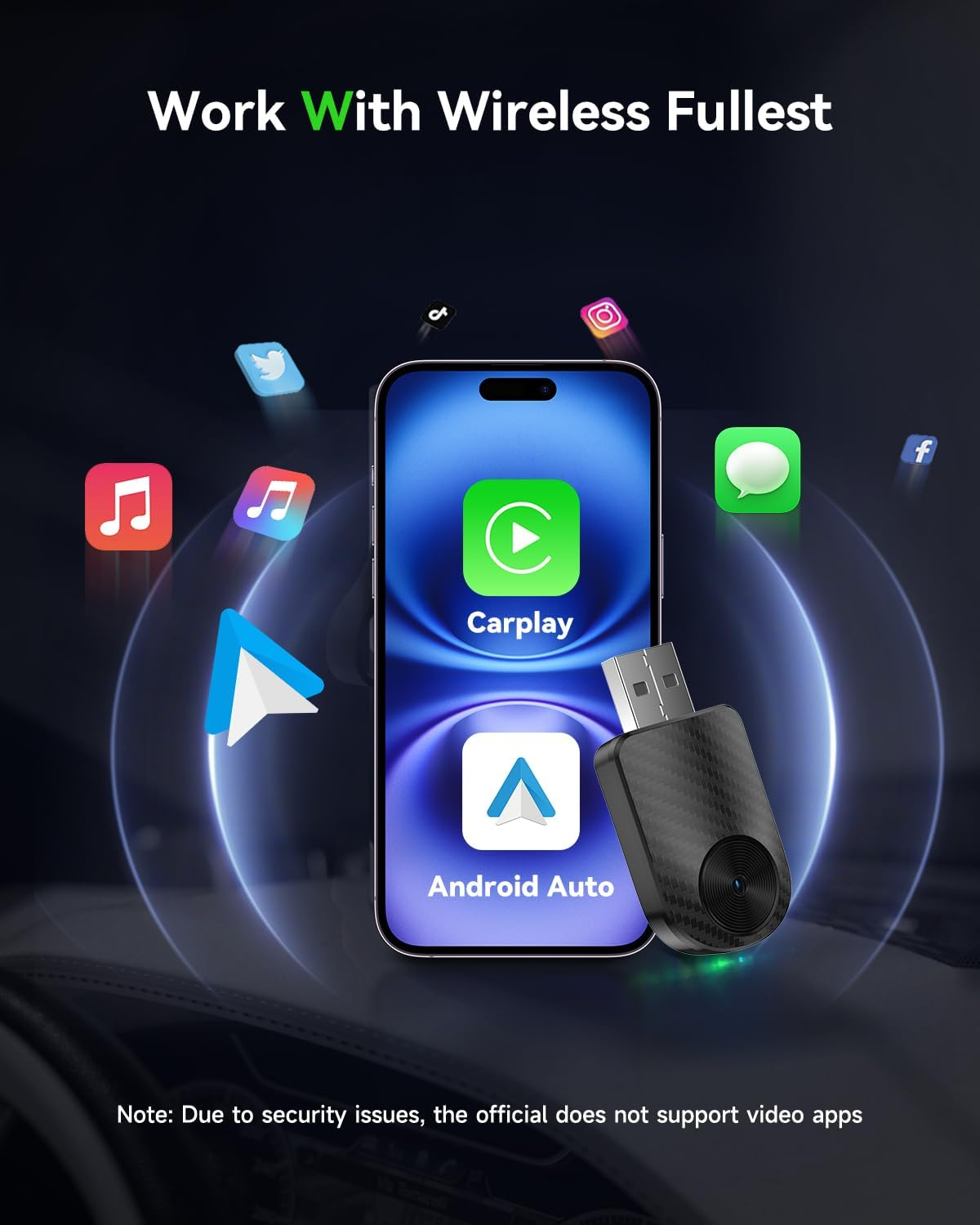 Wireless Carplay Adapter, 2 in 1 Wired Carplay/Android Auto to Wireless Dongle for Iphone & Android, USB A/C Mini Design Fast Stable Connect, Fit 98%+ Cars with Factory Wired Carplay image number 6