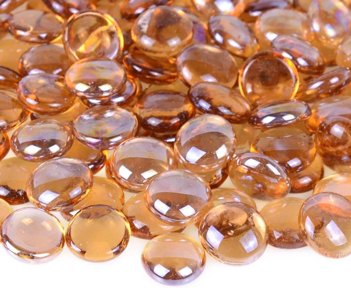 KINGOU Flat Glass Gems/Marbles/Stones/Beads for Vase Filler, Table Scatter, Games - 1 Lbs (17-19Mm, Approx. 3/4")-Red