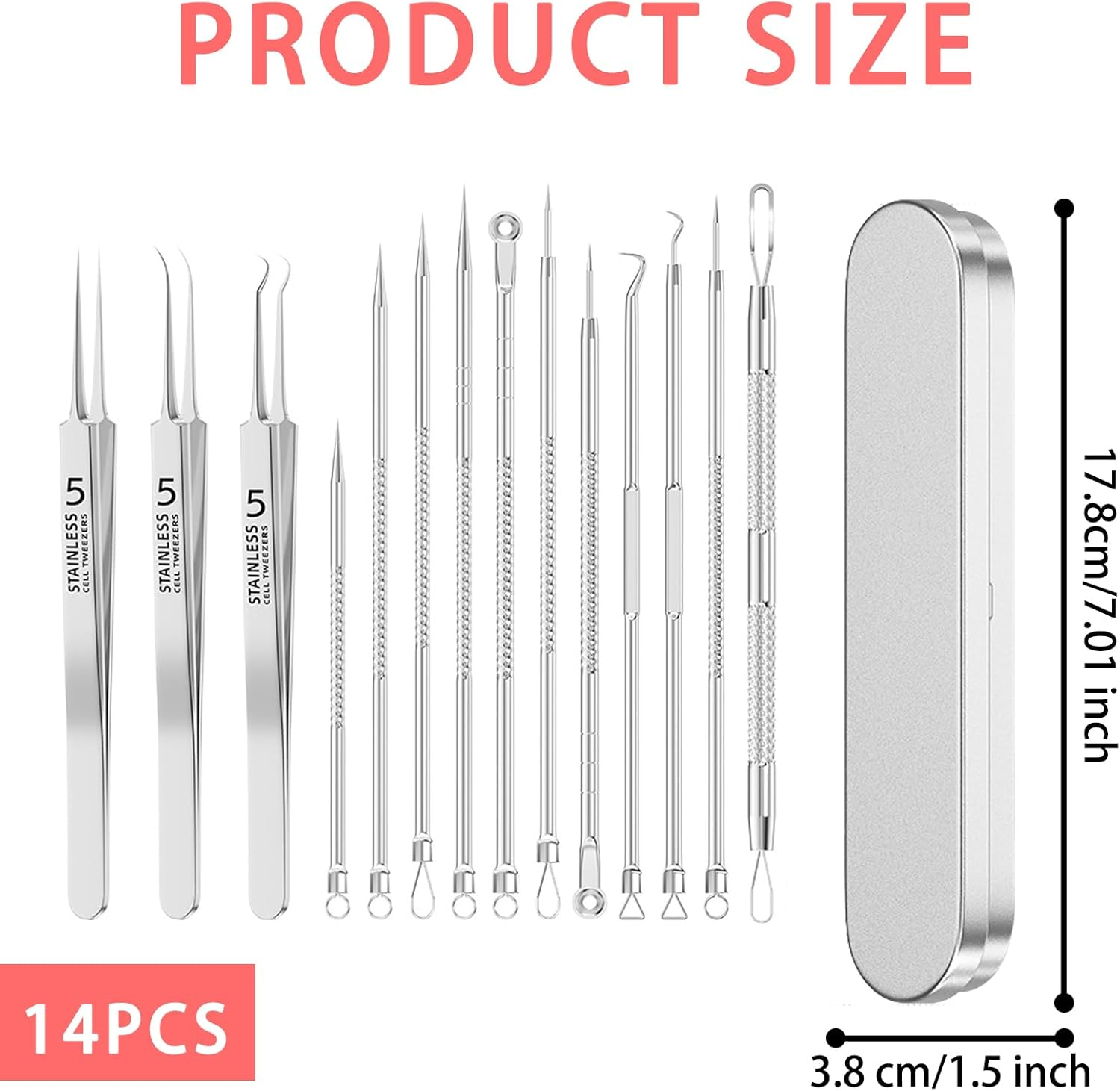 14 Pcs Blackhead Remover Tool, Professional Pimple Popping Kit，Apply to Skin Care Tools for Acne Prone Skin and Deep Pore Cleaning image number 3