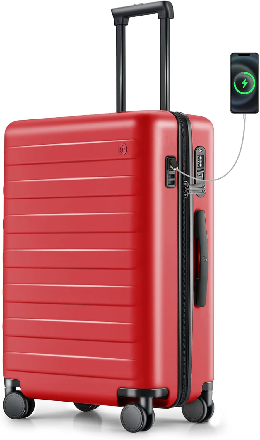 NINETYGO Carry on Luggage 22X14X9 Airline Approved, 20 Inch Hardshell Spinner Hardside Suitcase with Wheels, USB Port, TSA Lock for Travel Quick Getaway Business, Vermilion Red image number 7