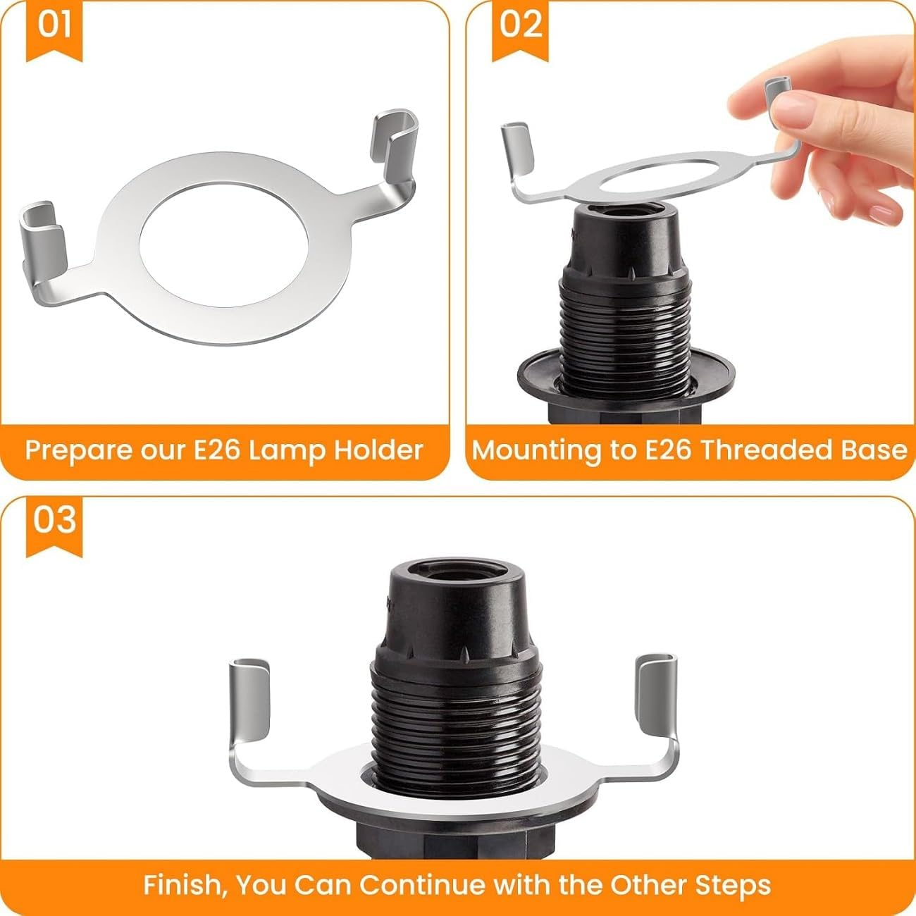 WADY 4PCS Black Metal Lamp Harp Holder Adapters (1.65") - Non-Slip E27 Threaded Base Compatible Lampshade Saddle Adapter, Harp Holder for Secure Shade Installation (Silver) image number 2