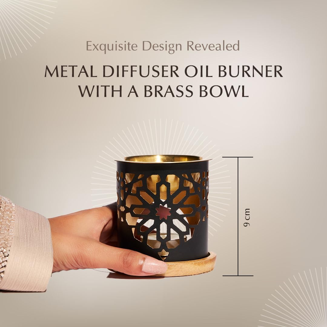 Dukhni Oil Burner | Brass Burner with Candle | Use for Essential Oil, Aroma Oil, Diffuser Oils | Relax with Home Aromatherapy, for Stress Relief, Meditation, Massage and Home Fragrance, Islamic Gift image number 1