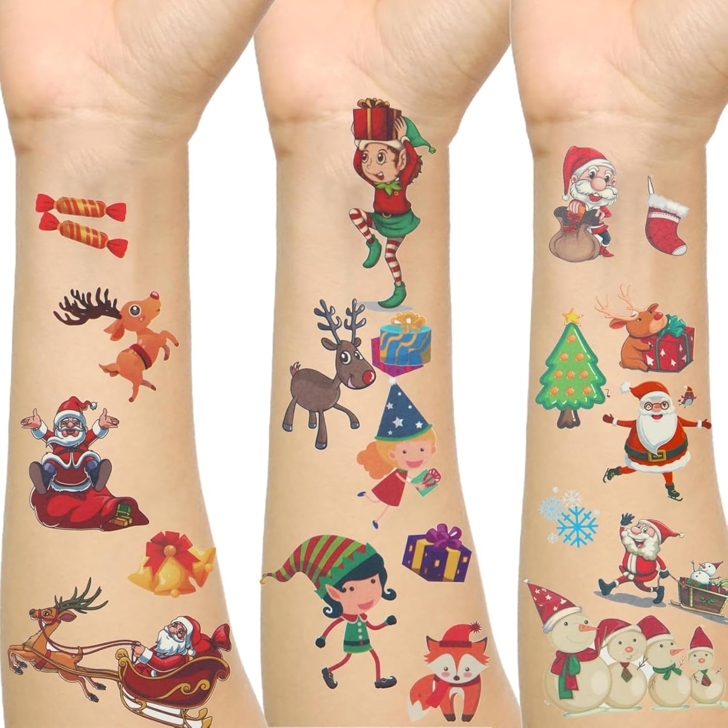 Itadaku 10 Sheets Christmas Temporary Tattoos, Waterproof Cute Tattoo Stickers for Body & Face, Holiday Party Favors, Goodie Bag Fillers for Boys & Girls image number 4
