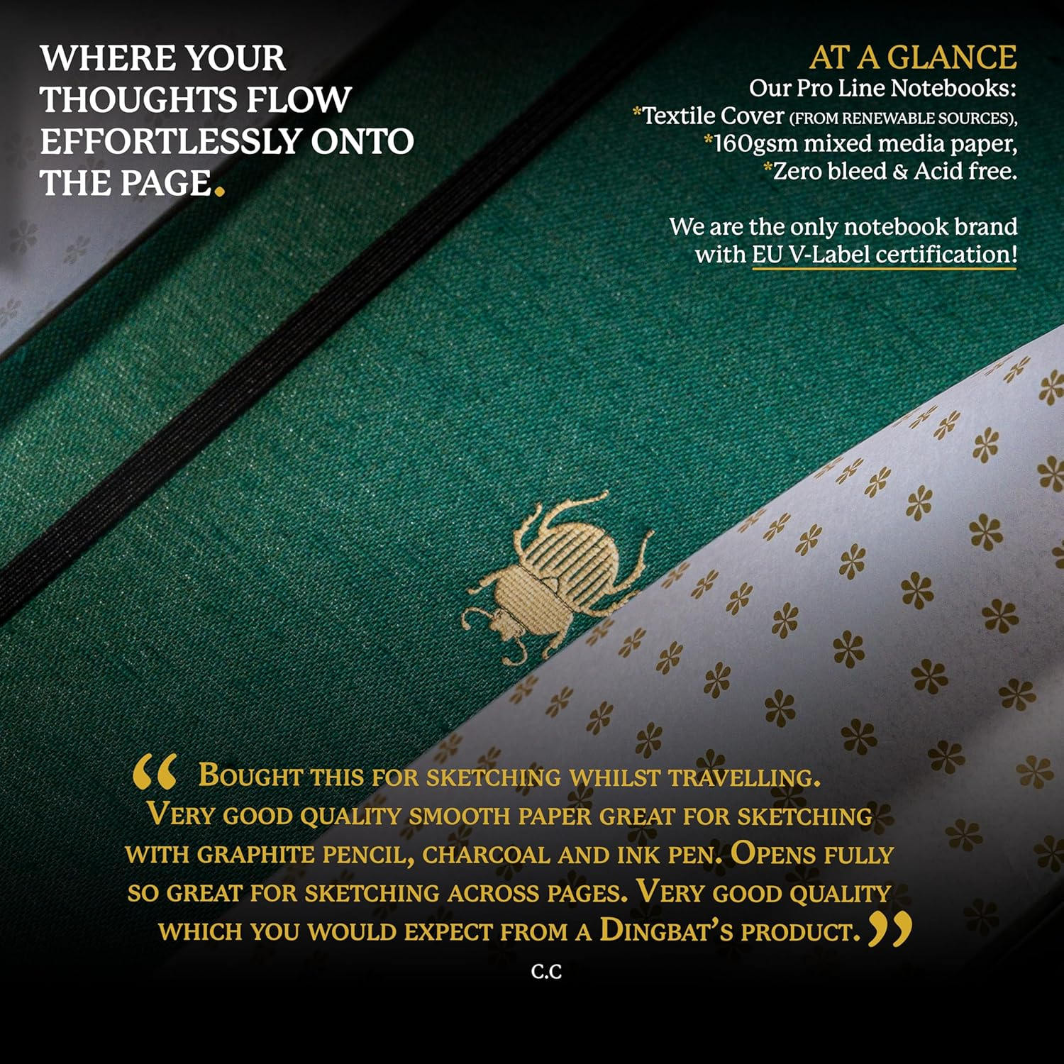 Dingbats* Pro B5 Plain Large Notebook with Gift Box - Textile Cover, Thread Stitching - Pocket, Elastic Closure, Pen Holder, Bookmark image number 1