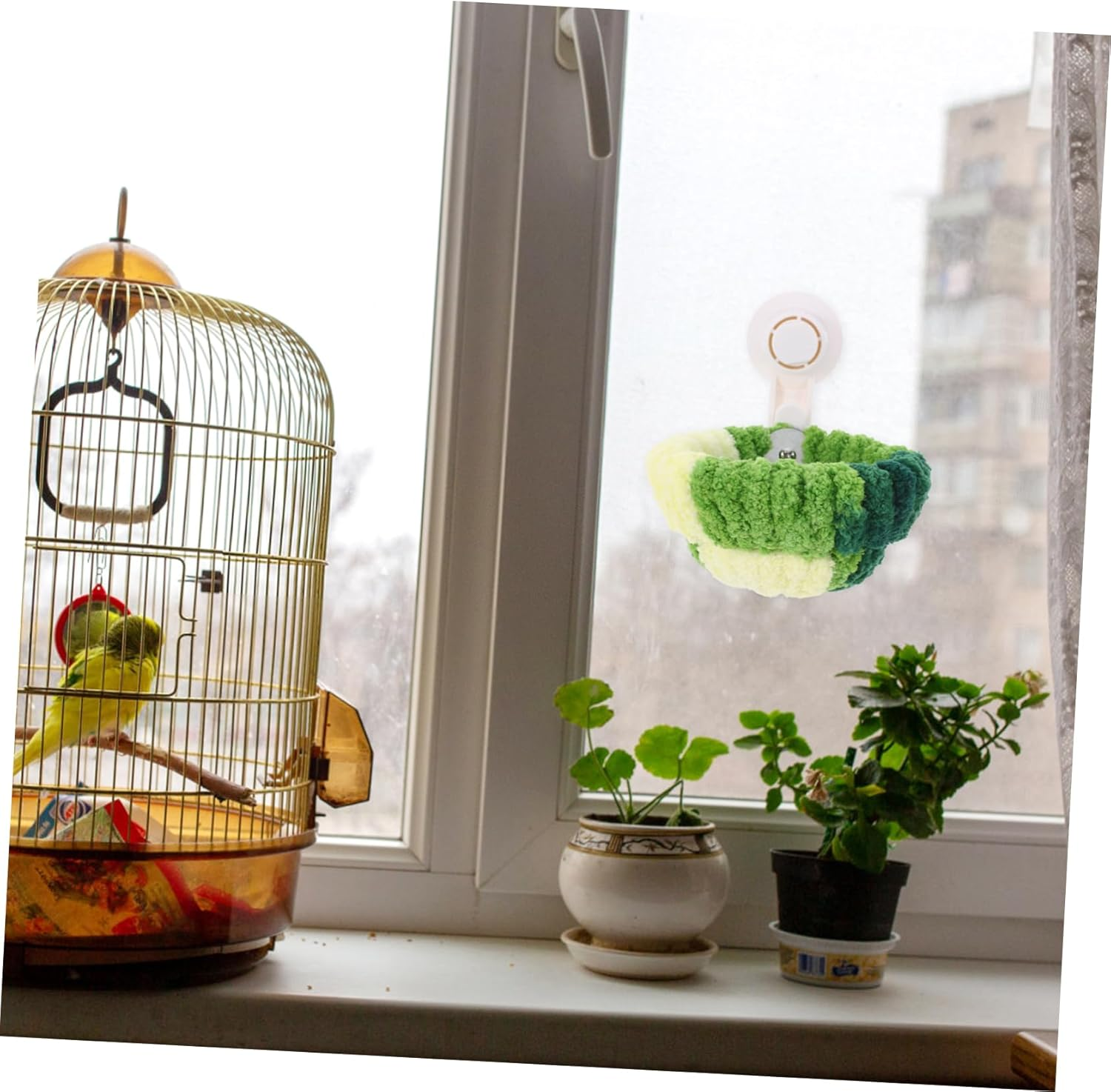 Generic Parrot Nest Little Bird Birdies Bird Nest with Suction Cup for Car Window Car Window Glass Bird Nest Plush Bird House for Cage Bird Snuggle Hut Winter Warm Bird Nest Metal Green image number 6