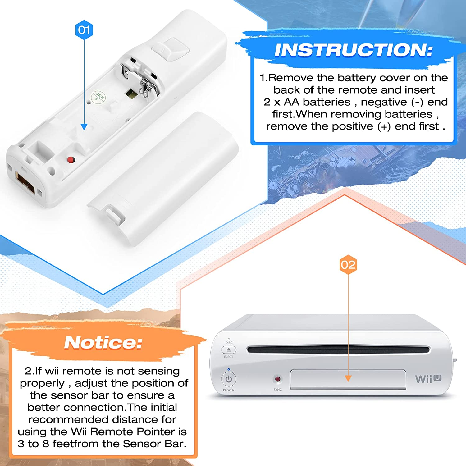 2 Pack FISUPER Remote Controller with Motion plus for Wii/Wii U, 2 in 1 Remote with Nunchuck Controller Compatible with Wii Wii U Console (Black+White)