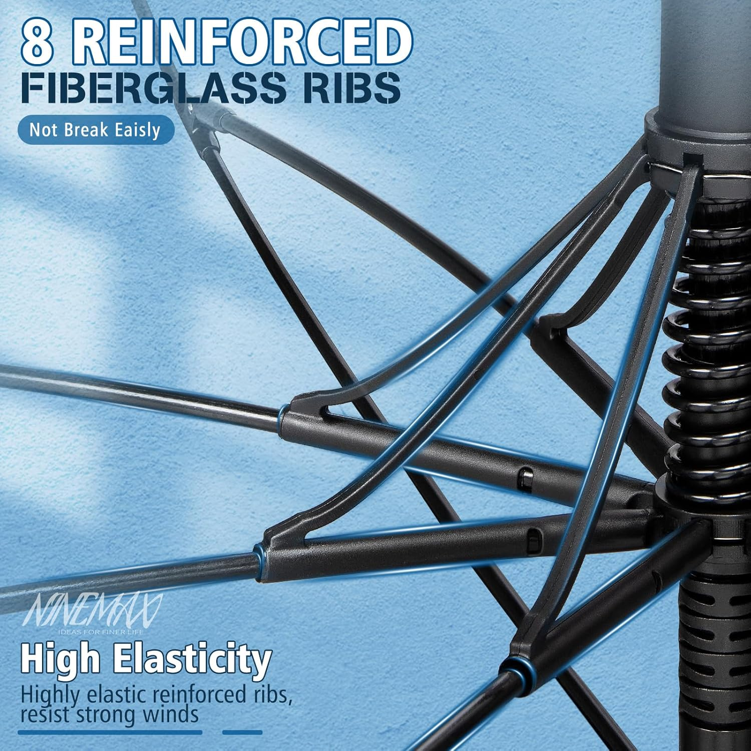 NINEMAX UV Golf Umbrella for Sun Protection 62/68 Inch, Large Sun Umbrella Windproof and Rainproof Strong UPF 50+, Reflective Golfing Brolly Double Canopy Heavy Duty for Men Women image number 5