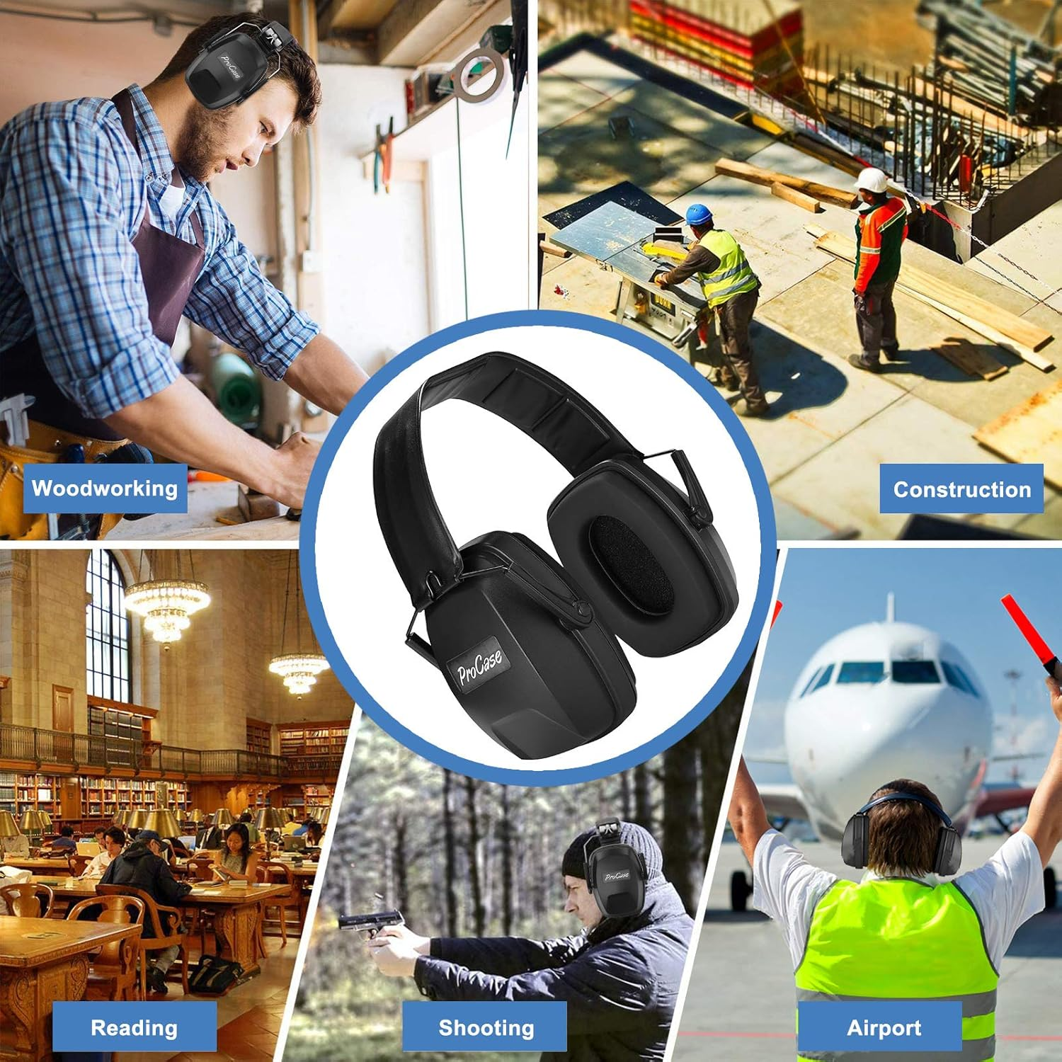 Procase Professional Noise Reduction Ear Muffs, NRR 28Db Safety Hearing Protection Headphones, Adjustable Noise Cancelling Headset Ear Defenders for Manufacturing &ndash; Black image number 1