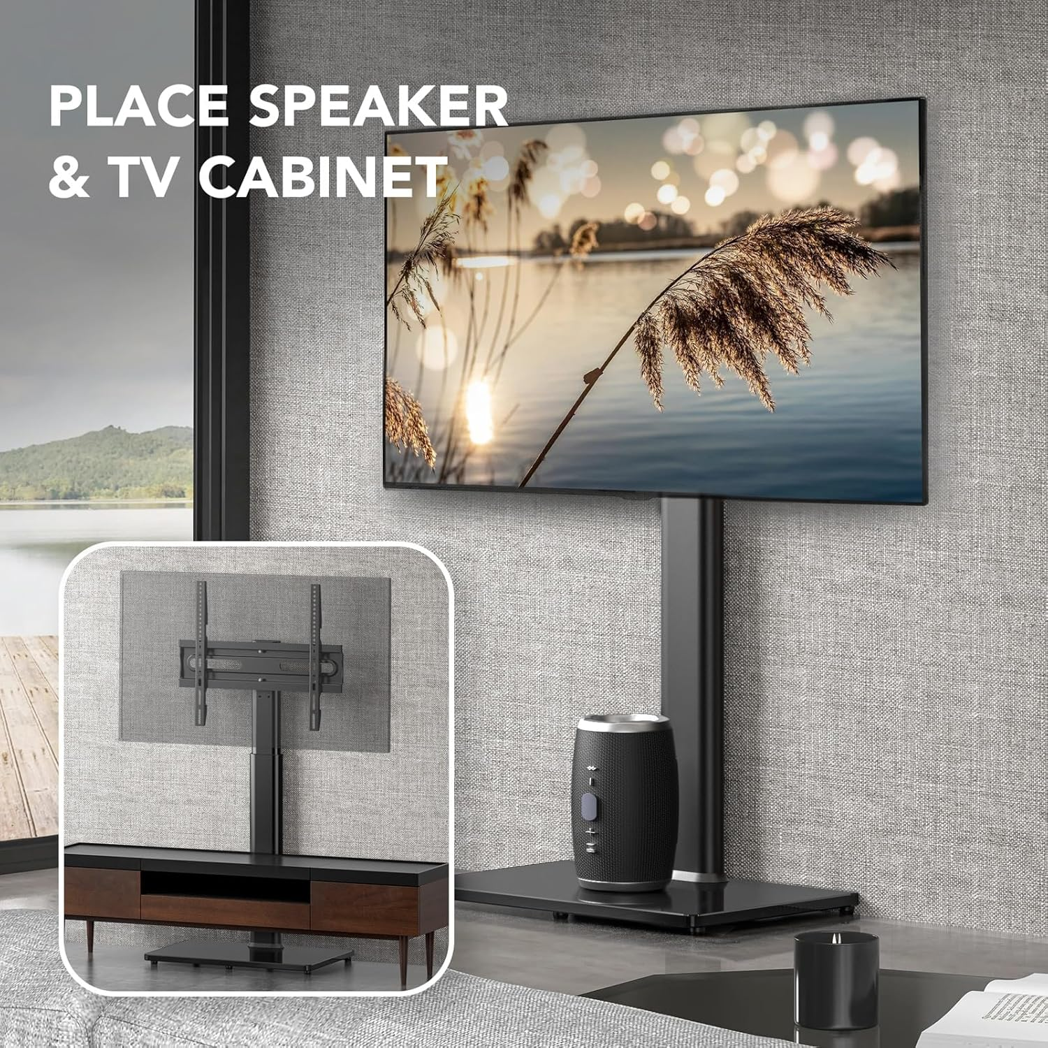 AX WABER Universal Floor TV Stand with Mount 80 Degree Swivel Height Adjustable and Space Saving Design for Most 27 to 65 Inch LCD, LED OLED Tvs, Perfect for Corner & Bedroom AX1006TB image number 2