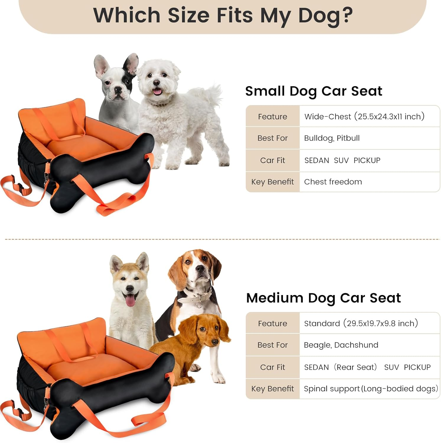 29.5"X19.7"X9.8" Dog Car Seat for Middle Dogs & Cats with Leash, Water-Resistant Faux Leather Booster Car Seat with Side Pocket for Summer Travel, Dog Bed for SUV, Truck with Bone Decor image number 4