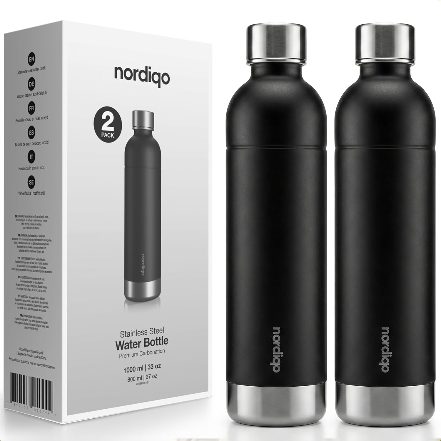 Premium Stainless Steel Carbonation Bottle 1 L / 1000 Ml | Compatible with Aarke Carbonator 3, Sodastream (Excl. Crystal + Jet) and Many Others | Dishwasher Safe, No Expiry Date, BPA Free