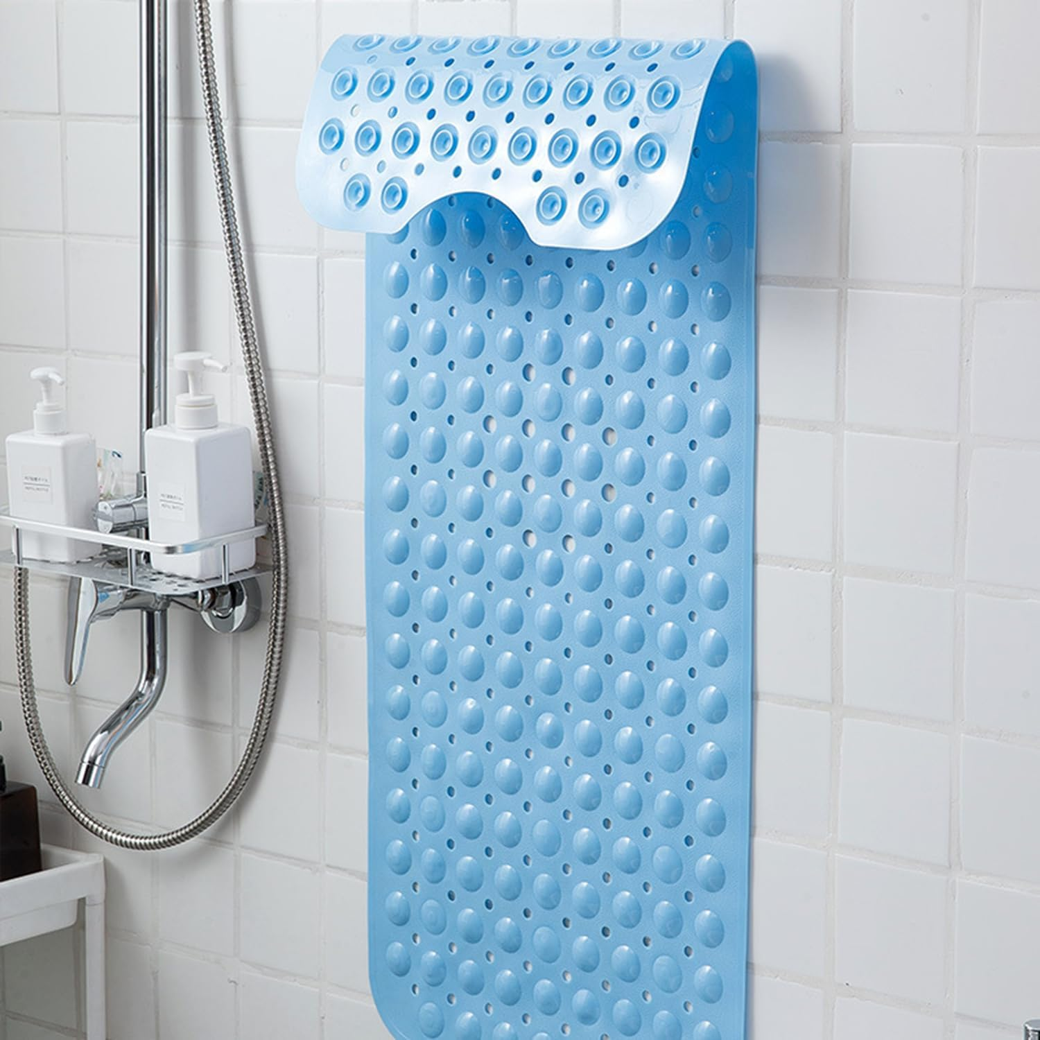 Mumoo Bear Bathtub and Shower Mats, Non Slip 40 X 16 Inch Extra Long Bathtub Mat, Machine Washable Bathmat with Drain Holes, Suction Cups for Bathroom Floor -Light Blue image number 3