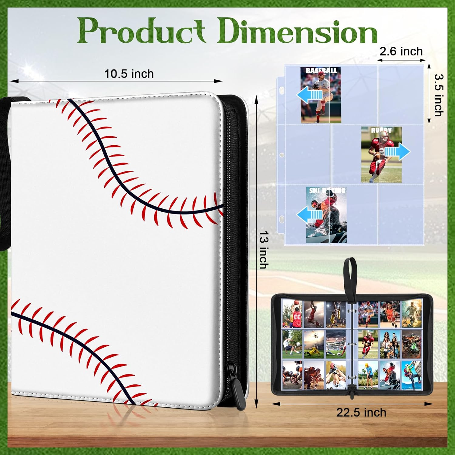 720 Pockets Baseball Card Binder for Baseball Trading Cards, Display Case with Baseball Card Sleeves Card Holder Protectors Set for Football Card and Sports Card image number 3