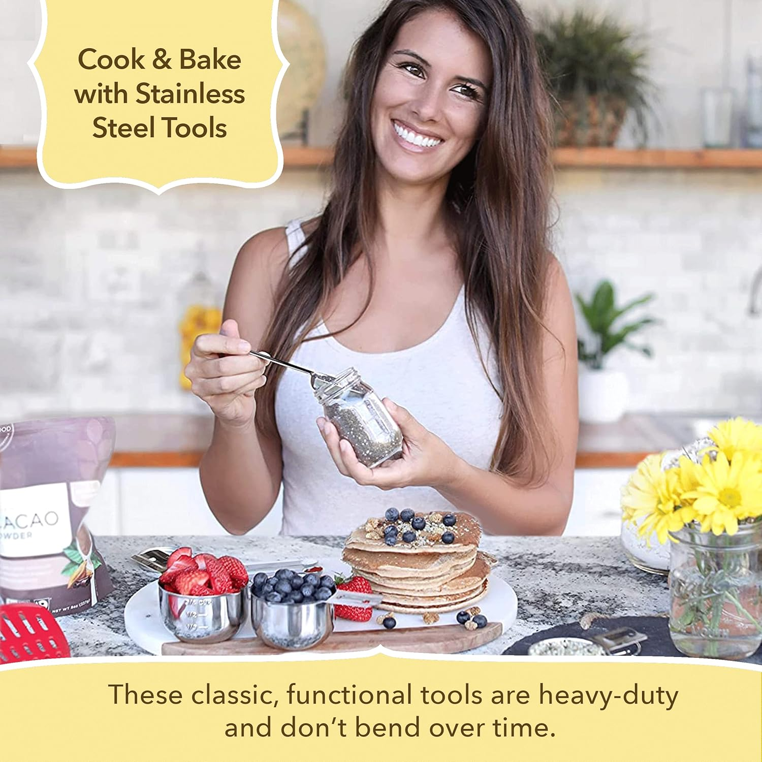 Simply Gourmet 12 Piece Stainless Steel Measuring Cups and Spoons Set. Includes 6 Dry Measuring Cups and 6 Measuring Spoons. Silver image number 1