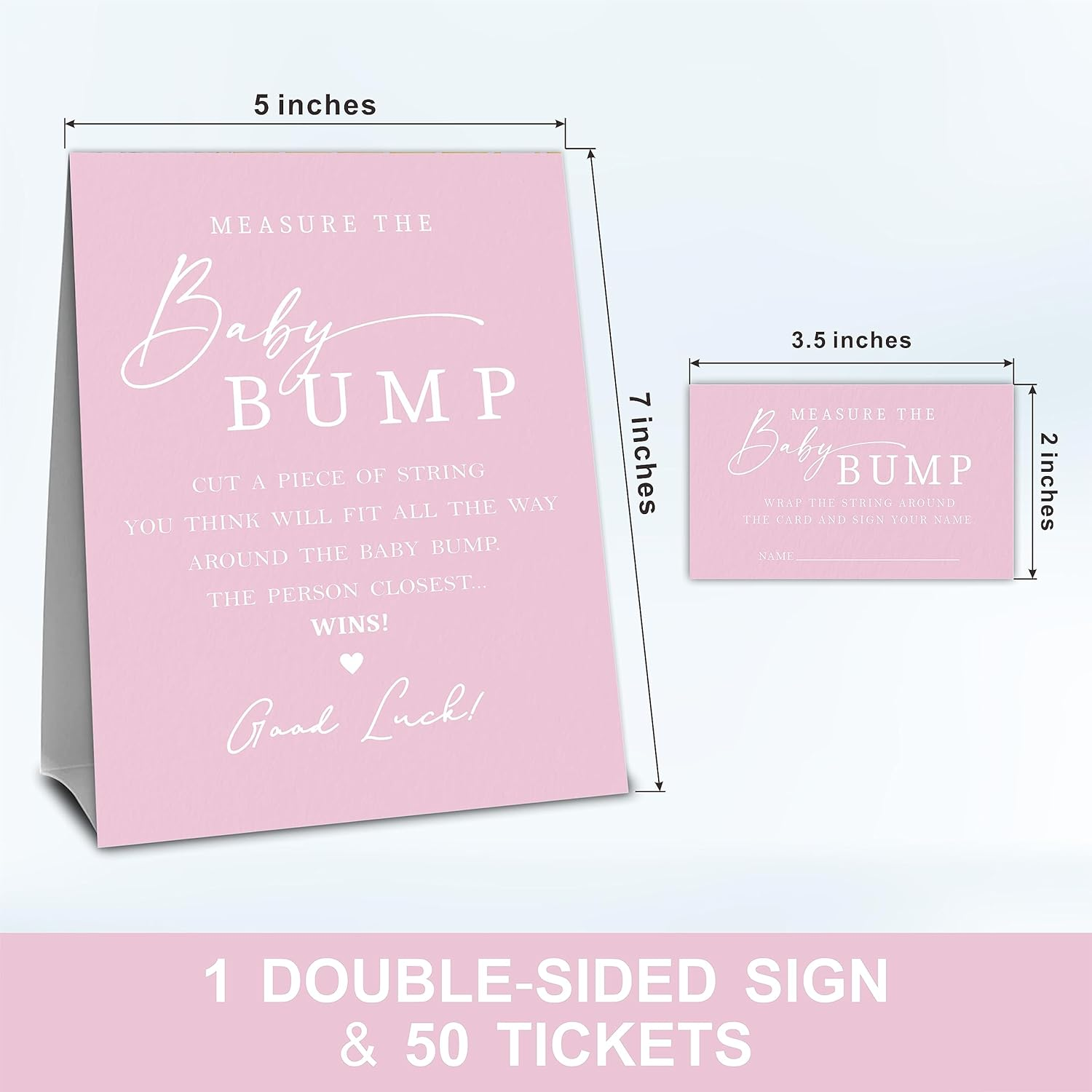 Pink Baby Shower Measure the Baby Bump, Measure Mommy'S Belly Game Set - 1 Self-Standing Sign and 50 Tickets - Gender Reveal, Baby Shower, Baby Announcement Activity & Party Favor Supplies - A09 - Watercolor Floral image number 3