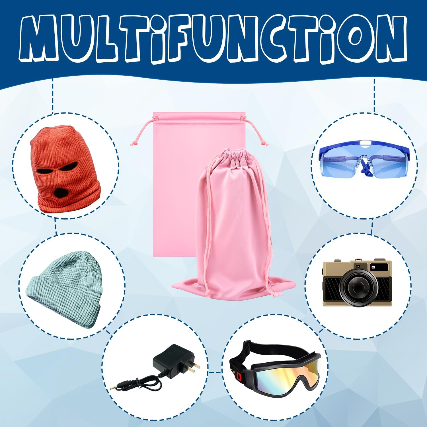 PEUTIER 4Pcs Ski Goggle Cover Bags, 10.6X7.1 Inch Snow Goggle Pouch Case with Drawstring Eyeglasses Lens Storage Accessories