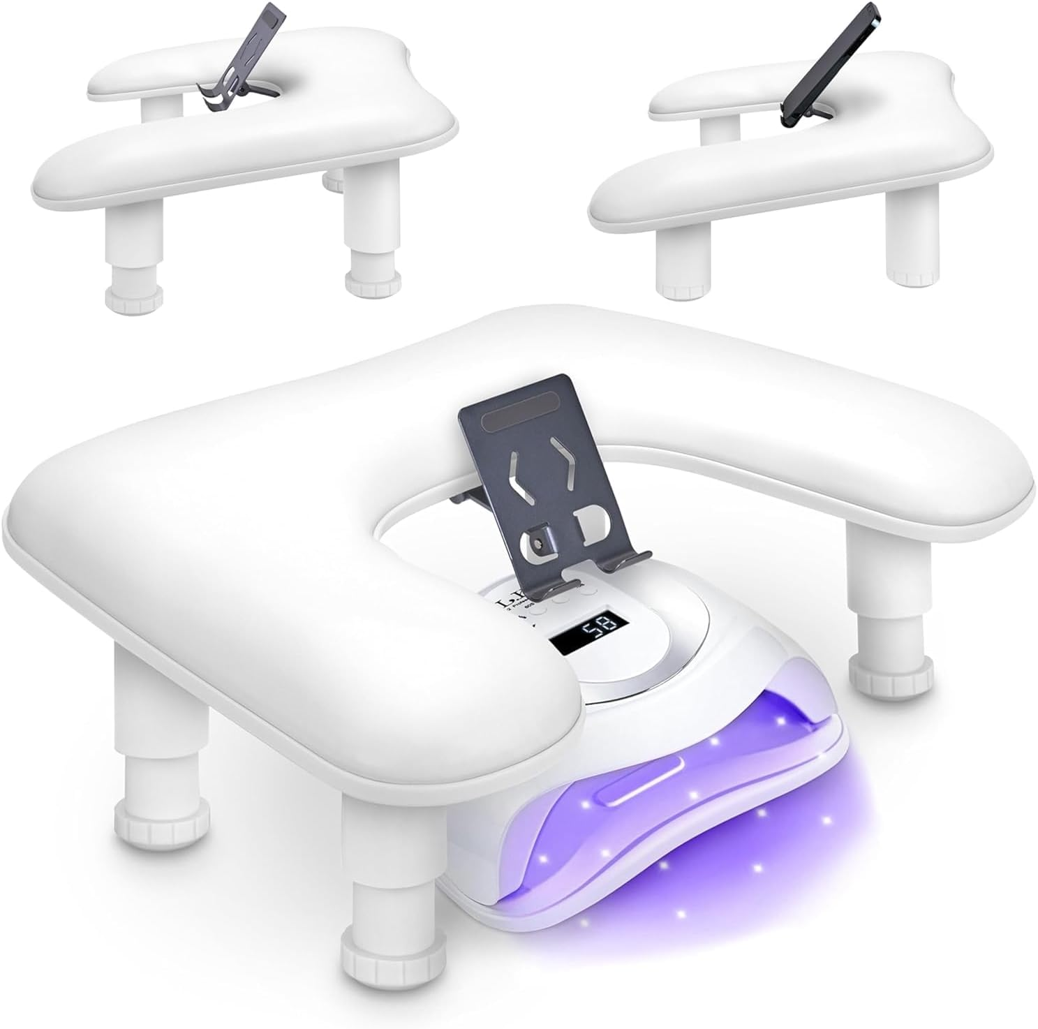 PANTREE Manicure Arm Rest for Nail Techs: U Shaped Manicure Arm Rest with 360&deg; Rotating Phone Holder - Big Arm Rest for Nail Techs - Detachable Manicure Hand Pillow for Salon or Home Use (White)