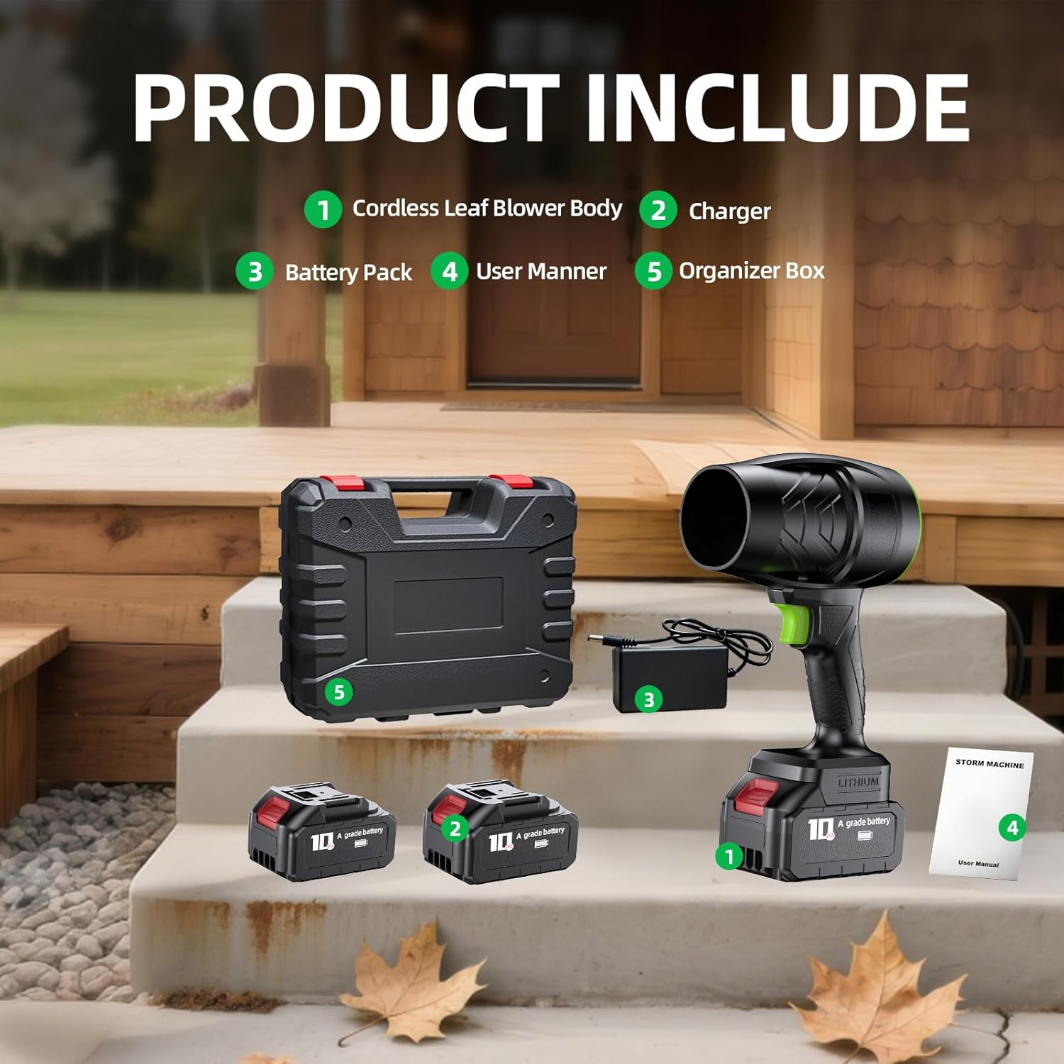 Electric Cordless Leaf Blower, 150000RPM Handheld Leaf Blower 2 X 1.5Ah Batteries and Charger Included, Lightweight Leaf Blowers for Patio Cleaning, Lawn Care, Blowing Leaves and Dust