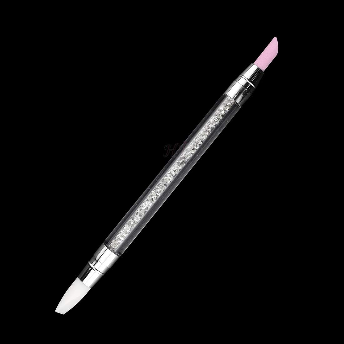 2 Way Quartz Stone Nails Cuticle Remover + Rhinestone Crystal Nail Art Brush Pen Silicone Head Carving Embossing Hollow Sculpture Acrylic Manicure Dotting Tools 1 Pack HJ-NAT156 image number 6