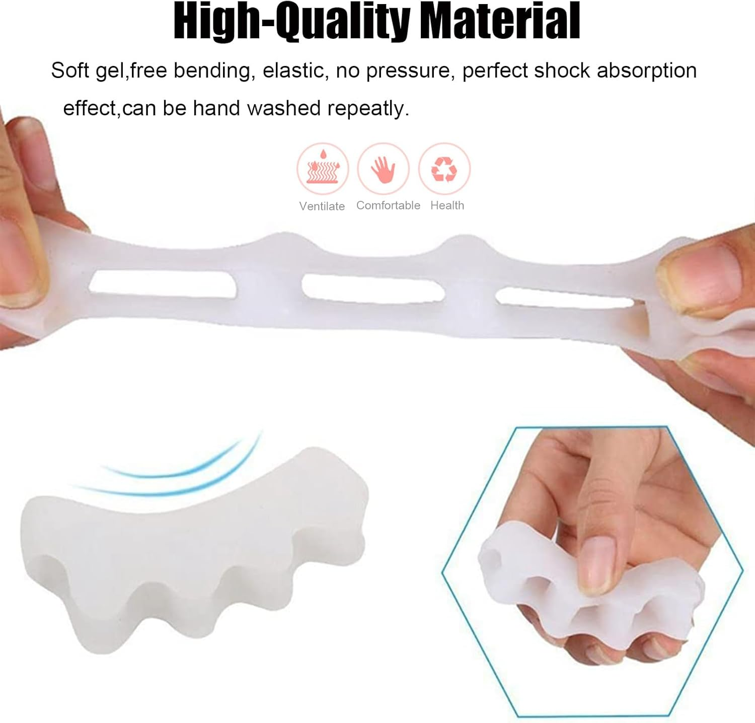 Vonzuda 2 Pairs Toe Separators for Women and Men，Soft Gel Toe Spacers to Correct Bunion, Relieve Feet Pain, Foot Alignment, Toe Straighteners for Hammer & Claw Toes, Plantar Fasciitis (Black+White) image number 4