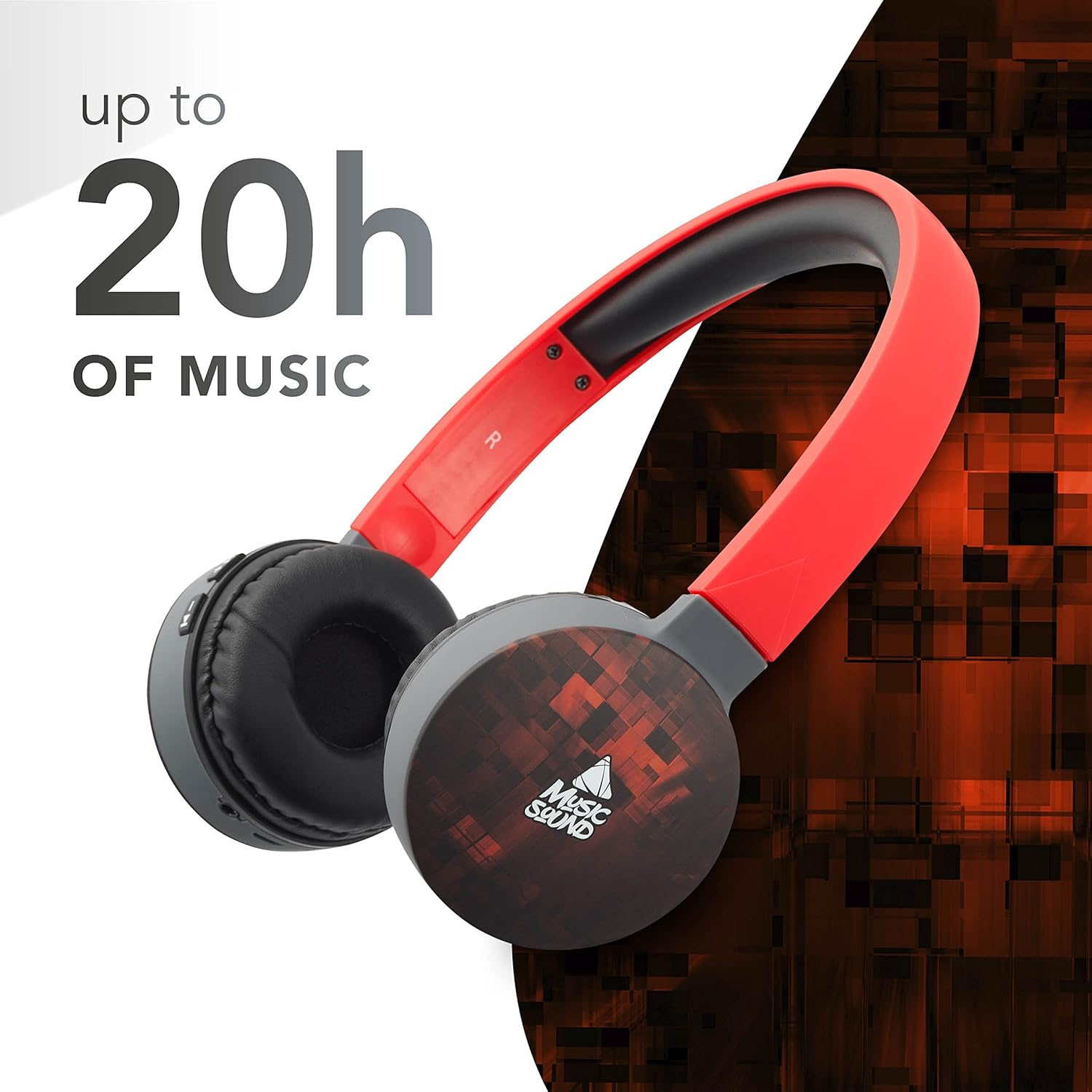 Music Sound | Fantasy Bluetooth Headphones | Supra-Auricular Bluetooth Headphones - Extendable Headband - Controls on the Pads - Autonomy 20 Hours - Charging 2 Hours - 10 Mt. - Red Cube - Distortion image number 6