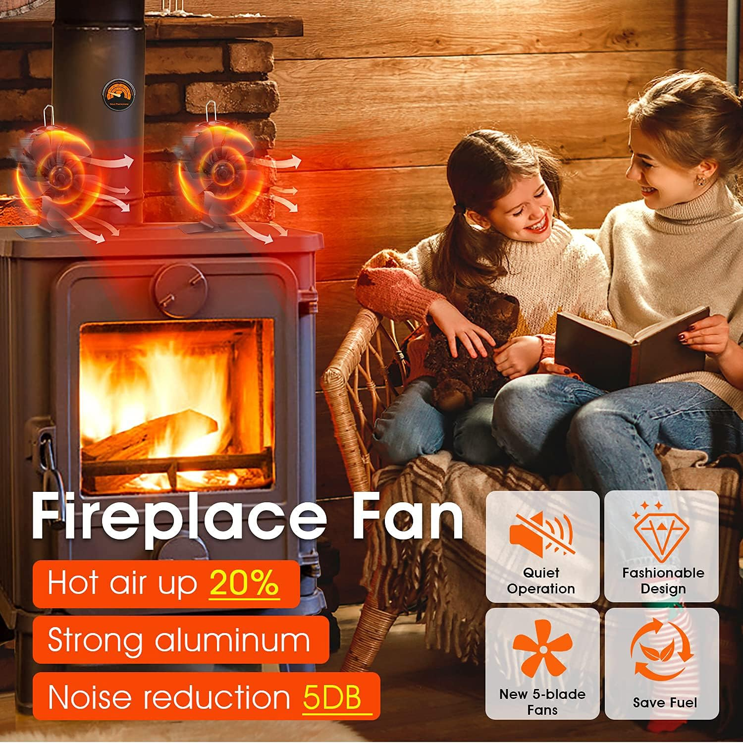 5 Blades Fireplace Fan Heat Powered Stove Fan Silent Wood Stove Fan for Fireplace Heat Activated Fan Woodstove Fan Ecofan for Home Fireplace Wood Burning Log Burner (5 Blade Fireplace Fan) image number 2