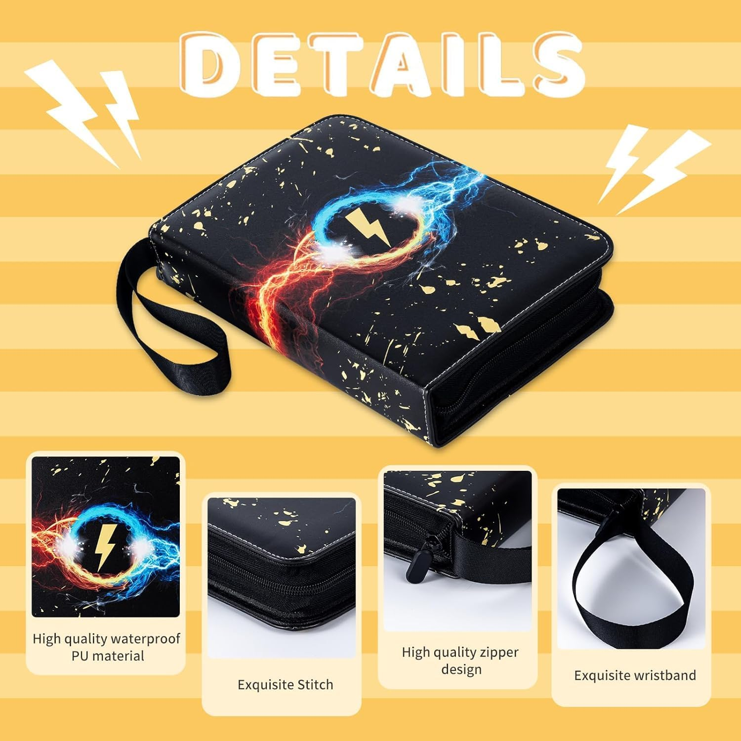 Card Binder,400 Pockets Card Holder Album, Trading Card Binder Display Storage Carrying Case Whith 50 Removable Sleeves for Standard Size Cards 4 Pocket (Black) image number 6