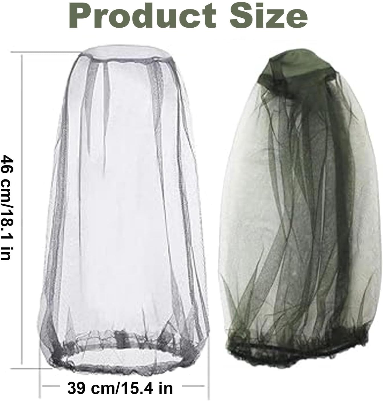 2 PCS Mosquito Head Net Mesh with Drawstring,Mosquito Net Hat Bug Net Face Neck Cover, Outdoor Hiking Camping Climbing Mosquito Fly Insects Bugs Preventing,Universal Size (Green & Black) image number 2