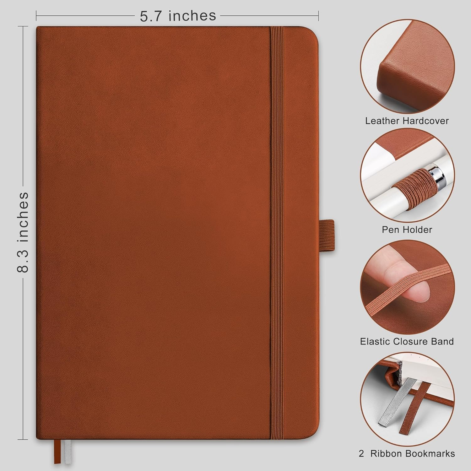 RETTACY College Ruled Notebook A5 - Leather Journal Writing Notebook with 192 Numbered Pages,Hardcover,100Gsm Thick Paper 5.75'' &times; 8.38'' image number 4