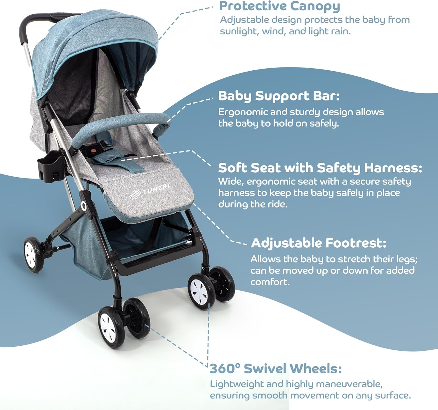 Travel Stroller, Ultra Lightweight One-Hand Compact Foldable Baby Travel Pram & Stroller with Adjustable Built in Carry Strap and Cup Holder, Easy Carry with Adjustable Suitcase Handle (Green)