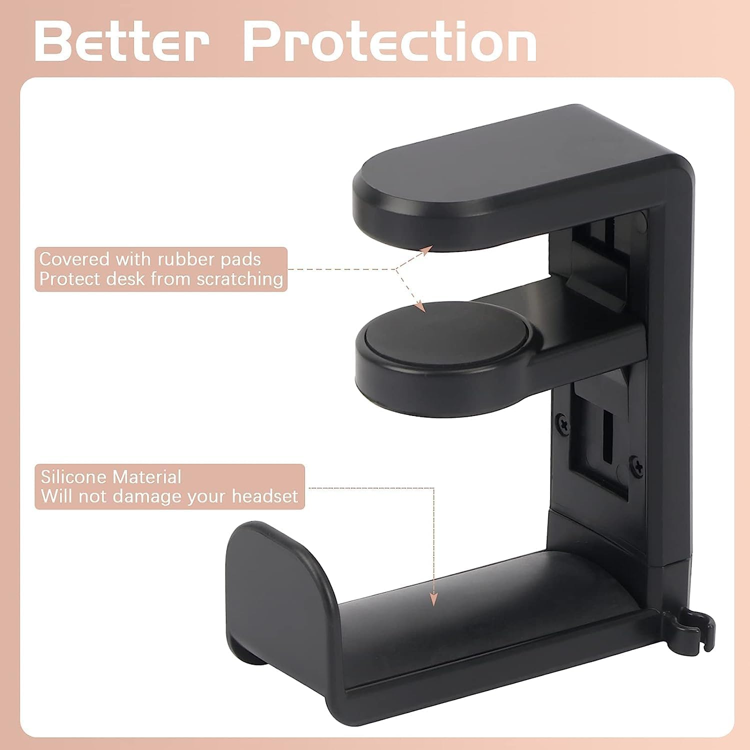 Headset Headphone Stand, Headset Hanger Holder, 360 Degree Rotation Adjustable Gaming Earphone Hook under Desk Mount Headset Clamp with Cable Organizer Clip-Black image number 1