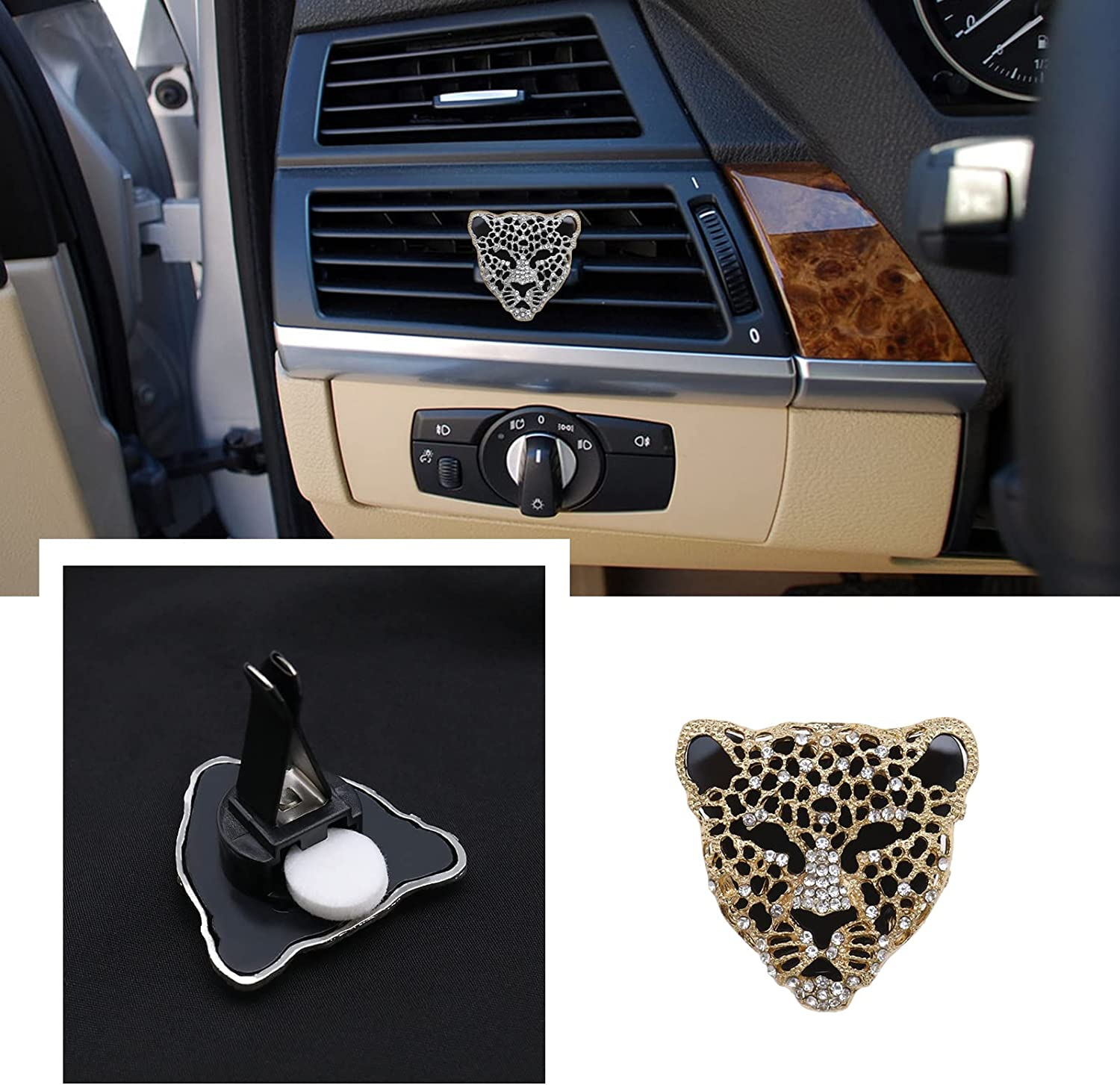 SING F LTD 2PCS Car Air Vent Clip Bling Rhinestone Leopard Shape Car Essential Oil Diffuser with Cotton Pad Car Bling Accessories Car Interior Decor image number 5