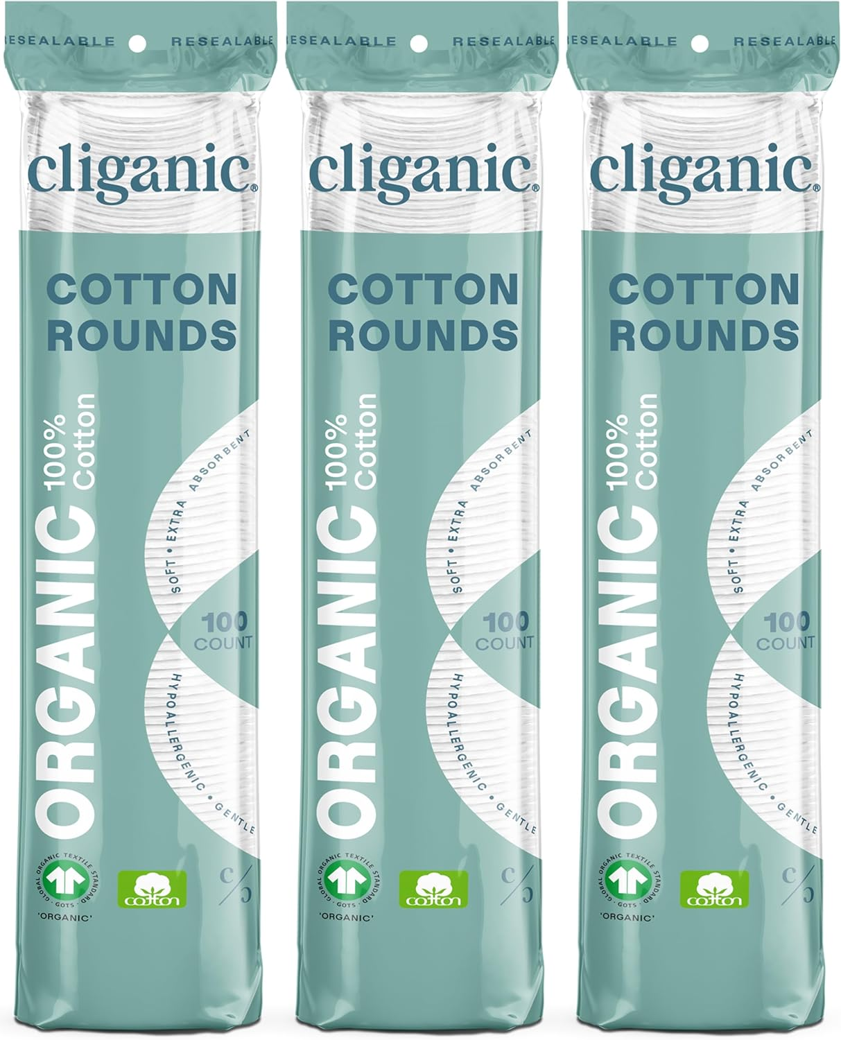 Cliganic Organic Cotton Rounds (300 Count) Makeup Remover Pads, Hypoallergenic, Lint-Free | 100% Pure Cotton (Packaging May Vary) image number 3