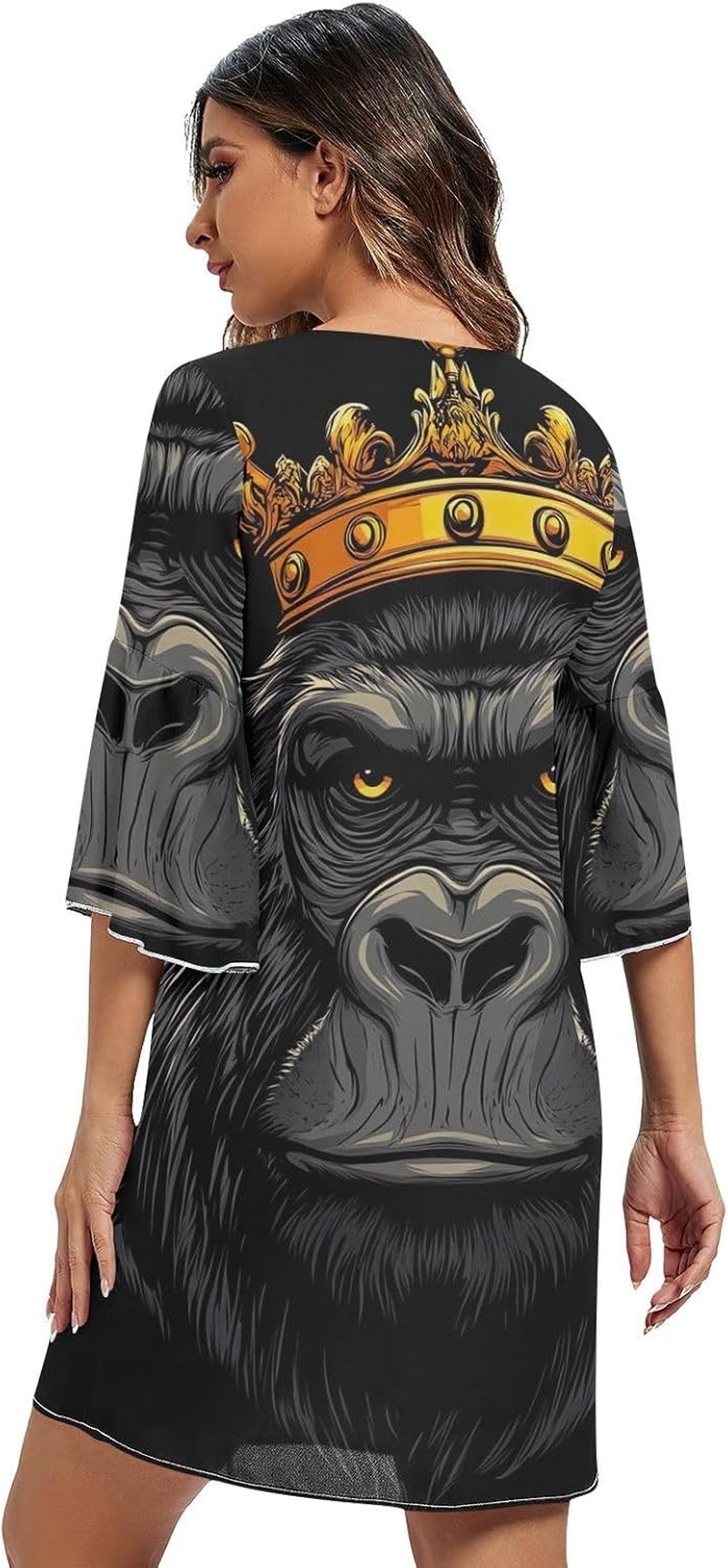 Cartoon Gorilla Crown V Neck Summer Dress 3/4 Sleeve Maternity Dress Party S-XXL image number 3
