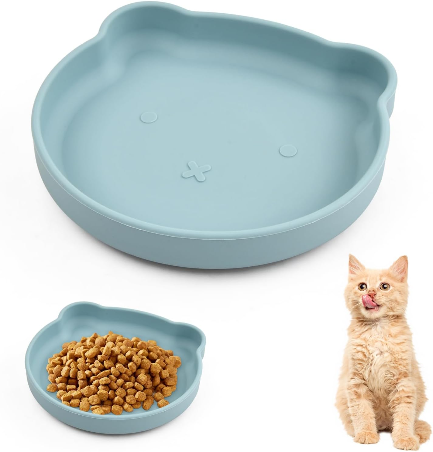 Amexo Cat Bowl Flat Silicone Cat Bowl Cat Bowls with Suction Cup Feeding Bowl for Cats Food Bowl Cat Non-Slip Cat Food Bowl Cat Bowl for Dry Food and Wet Food