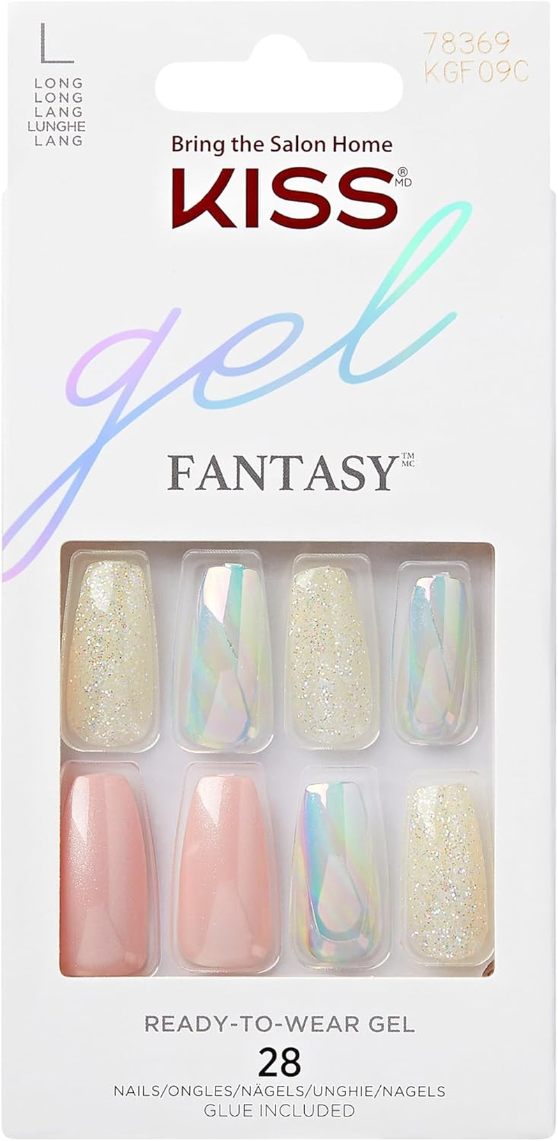KISS Glam Fantasy Collection, Party'S Over, Special FX Gel Nails, Includes 28 False Nails, Nail Glue, Nail File, and Manicure Stick